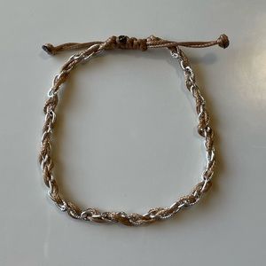 New Light Brown Threaded with Silver Color Chain Bracelet. Unisex